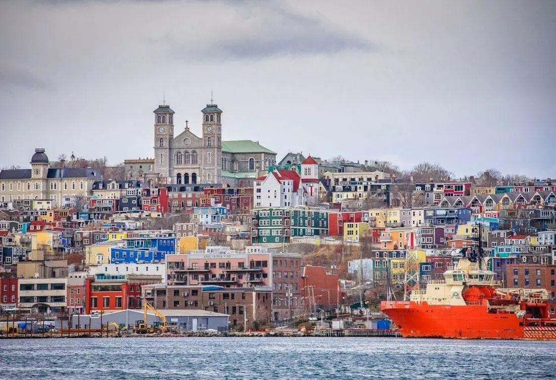 Colourful row houses and the harbour in St. John's, Newfoundland